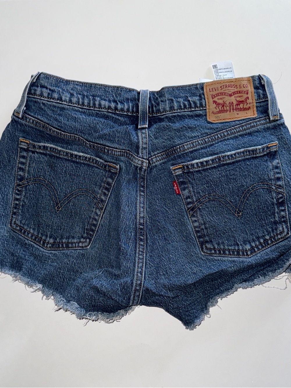Levi's Distressed Dark Blue Denim Cutoff Shorts SKU:003 - Picture 3 of 5